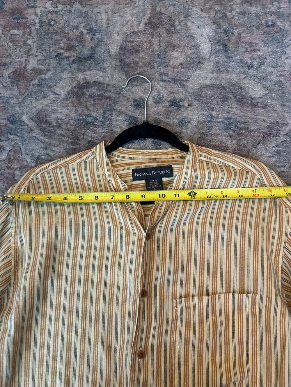 Banana Republic Men’s Striped Linen Shirt in Tan, Beige Navy Portugal Vintage S